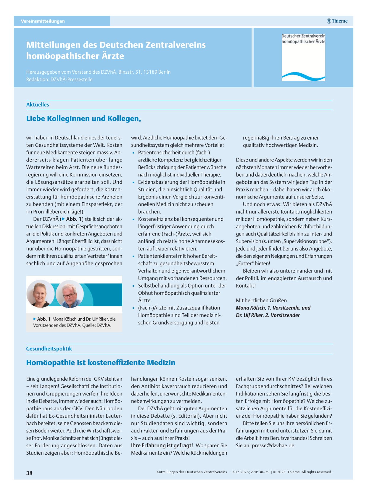 Vereinsmitteilungen - Forschung in der Homöopathie